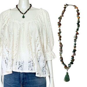 Agate Multicolor Chip Necklace Pendant Crystal Fairy Artisan Green Boho 16.5”